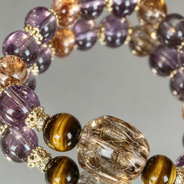 Crystal Paradise Purple Fortune Bracelet – Handmade Amethyst & Black Gold Super Seven Energy Bracelet 🔮