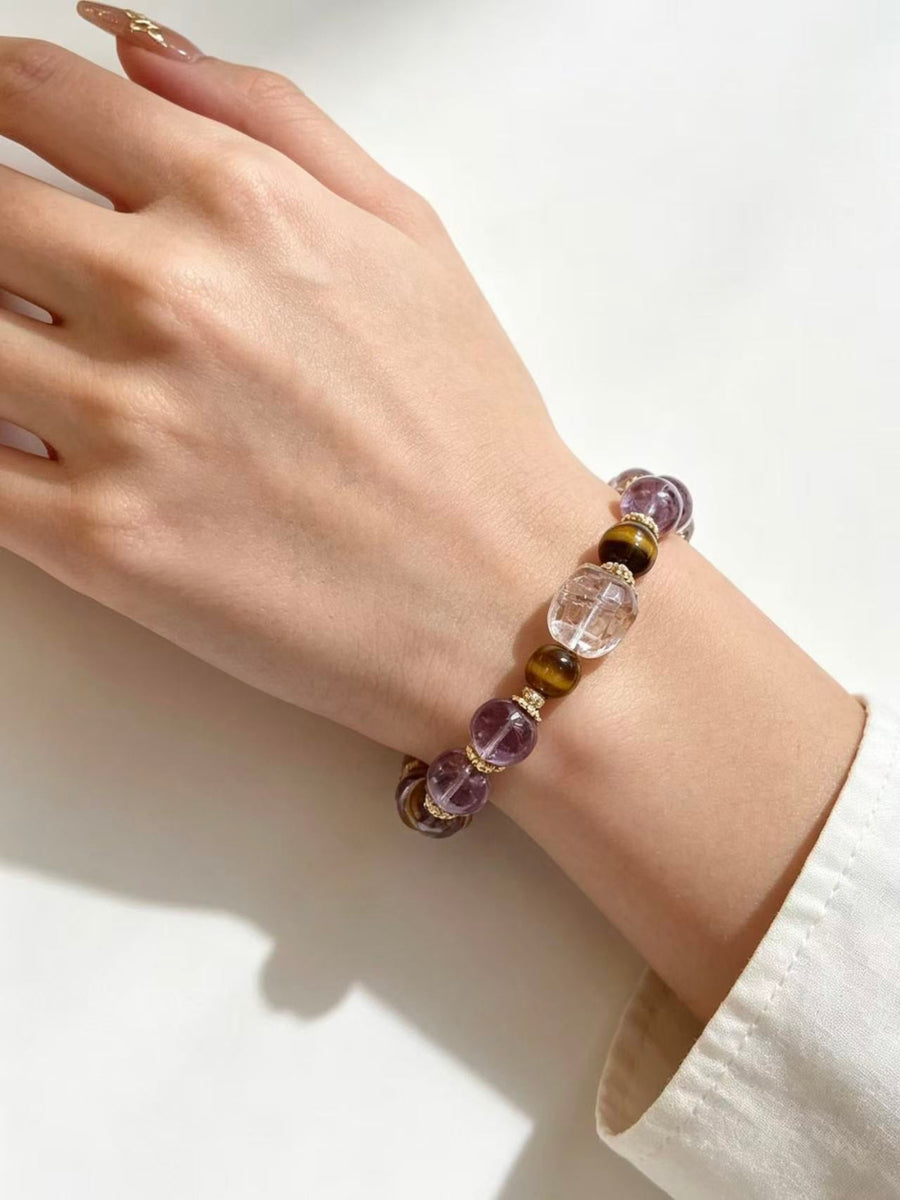Crystal Paradise Purple Fortune Bracelet – Handmade Amethyst & Black Gold Super Seven Energy Bracelet 🔮