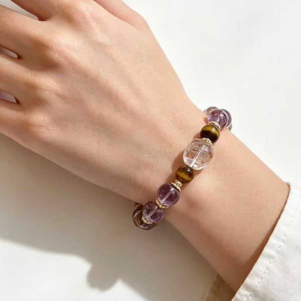 Crystal Paradise Purple Fortune Bracelet – Handmade Amethyst & Black Gold Super Seven Energy Bracelet 🔮