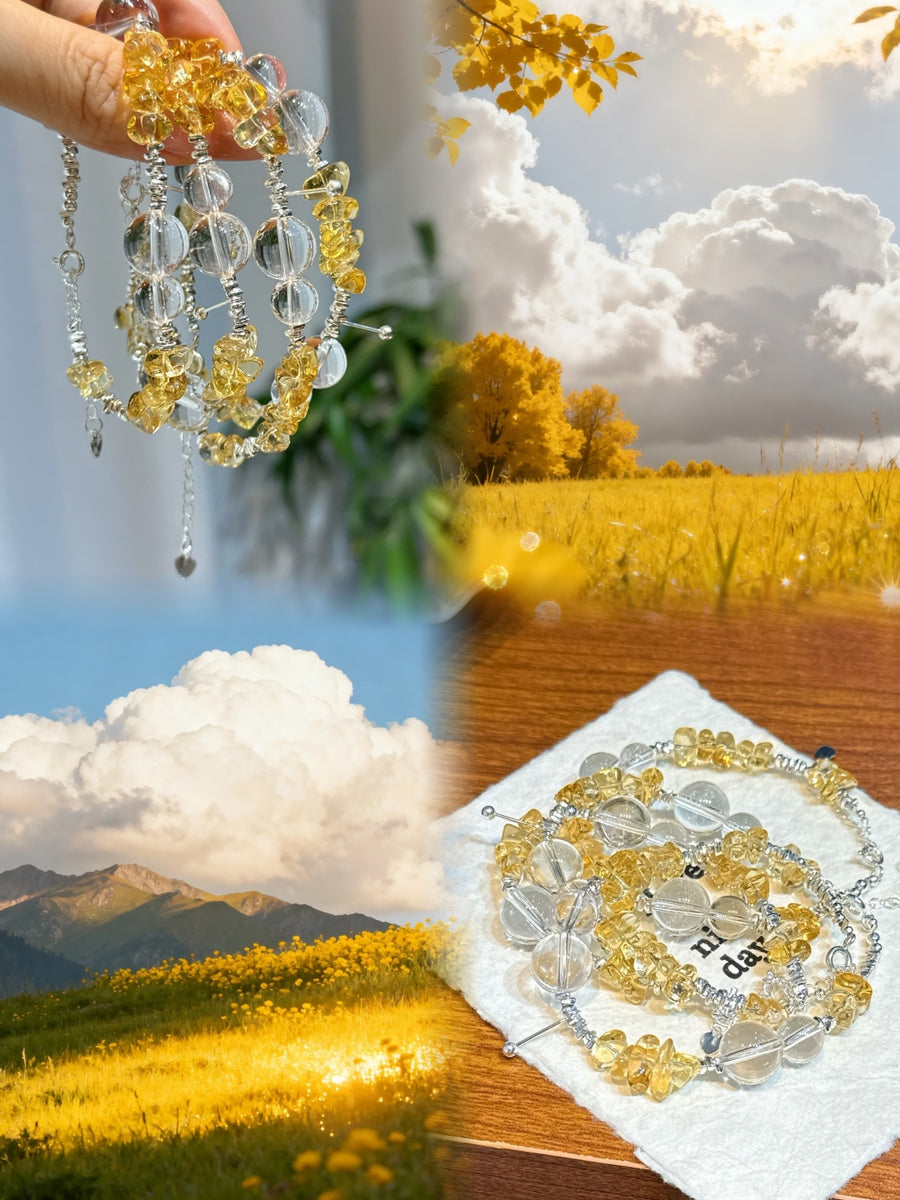 Crystal Paradise “Stardust Glow” Citrine & Clear Quartz Bracelet – Handmade Abundance Energy Jewelry ✨💛