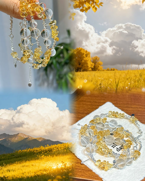 Crystal Paradise “Stardust Glow” Citrine & Clear Quartz Bracelet – Handmade Abundance Energy Jewelry ✨💛
