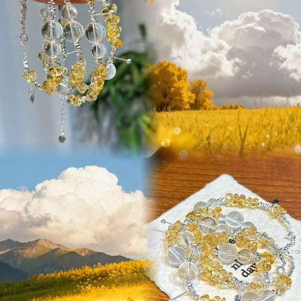 Crystal Paradise “Stardust Glow” Citrine & Clear Quartz Bracelet – Handmade Abundance Energy Jewelry ✨💛