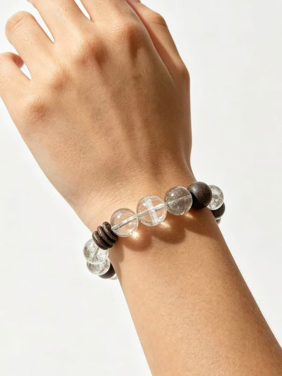 Crystal Paradise Verdant Aura Aromatic Bracelet – Handmade White Quartz, Green Phantom & Agarwood Energy Bracelet 💚
