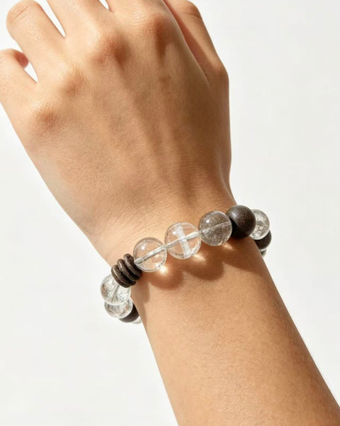 Crystal Paradise Verdant Aura Aromatic Bracelet – Handmade White Quartz, Green Phantom & Agarwood Energy Bracelet 💚