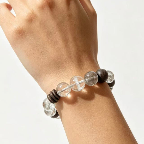 Crystal Paradise Verdant Aura Aromatic Bracelet – Handmade White Quartz, Green Phantom & Agarwood Energy Bracelet 💚