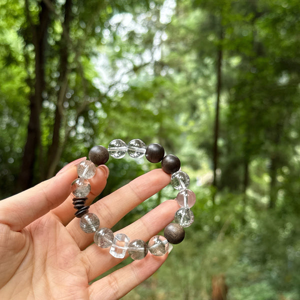 Crystal Paradise Verdant Aura Aromatic Bracelet – Handmade White Quartz, Green Phantom & Agarwood Energy Bracelet 💚