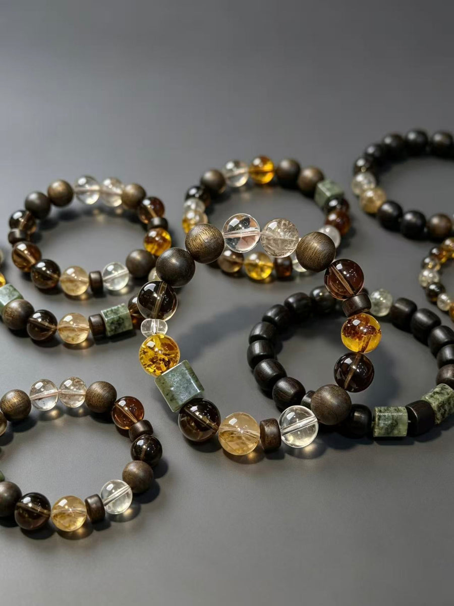Crystal Paradise Shuhari Pure Realm Bracelet – Handmade Smoky Quartz, Hetian Jade, Phantom Quartz, White Quartz, Agarwood & Amber Energy Bracelet 🙏