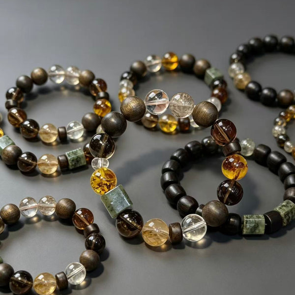 Crystal Paradise Shuhari Pure Realm Bracelet – Handmade Smoky Quartz, Hetian Jade, Phantom Quartz, White Quartz, Agarwood & Amber Energy Bracelet 🙏