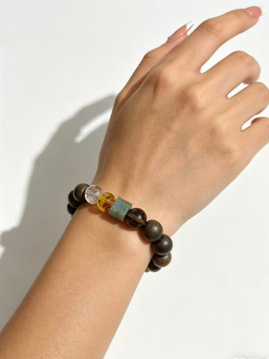 Crystal Paradise Shuhari Pure Realm Bracelet – Handmade Smoky Quartz, Hetian Jade, Phantom Quartz, White Quartz, Agarwood & Amber Energy Bracelet 🙏