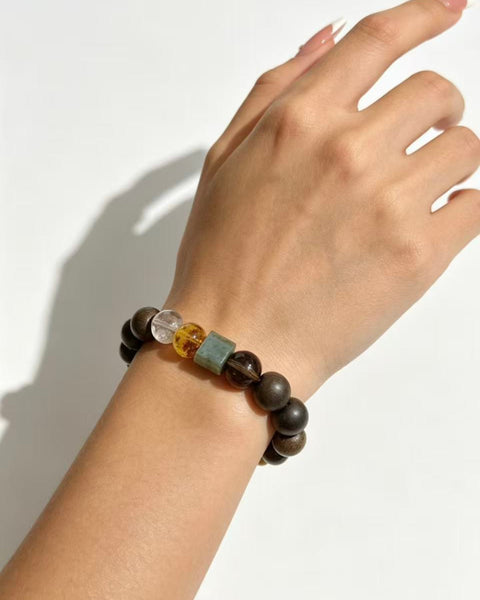 Crystal Paradise Shuhari Pure Realm Bracelet – Handmade Smoky Quartz, Hetian Jade, Phantom Quartz, White Quartz, Agarwood & Amber Energy Bracelet 🙏