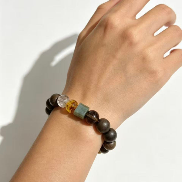 Crystal Paradise Shuhari Pure Realm Bracelet – Handmade Smoky Quartz, Hetian Jade, Phantom Quartz, White Quartz, Agarwood & Amber Energy Bracelet 🙏