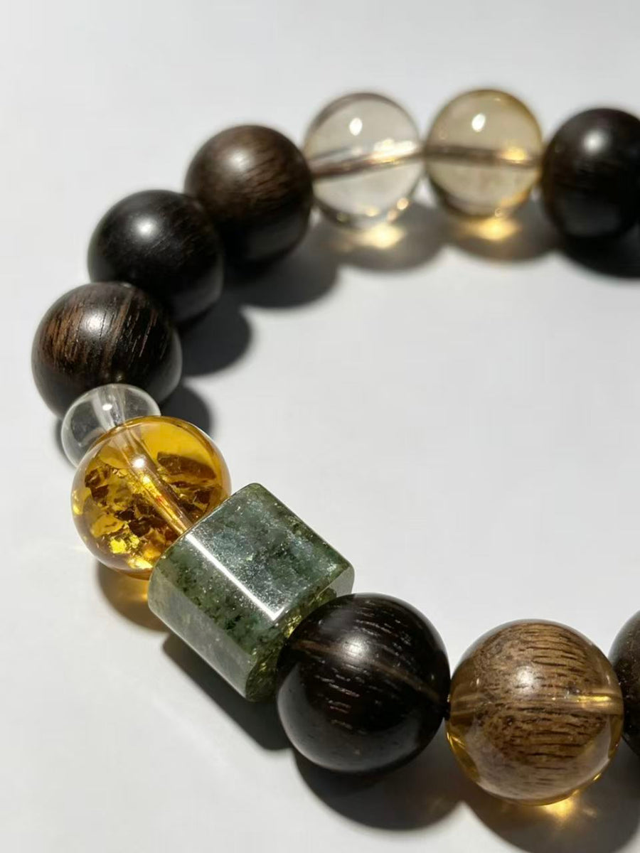 Crystal Paradise Shuhari Pure Realm Bracelet – Handmade Smoky Quartz, Hetian Jade, Phantom Quartz, White Quartz, Agarwood & Amber Energy Bracelet 🙏