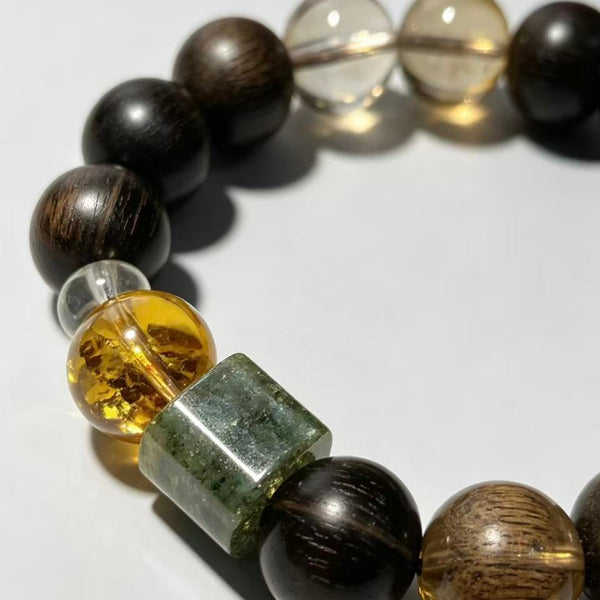 Crystal Paradise Shuhari Pure Realm Bracelet – Handmade Smoky Quartz, Hetian Jade, Phantom Quartz, White Quartz, Agarwood & Amber Energy Bracelet 🙏