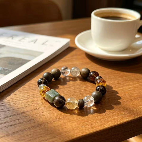 Crystal Paradise Shuhari Pure Realm Bracelet – Handmade Smoky Quartz, Hetian Jade, Phantom Quartz, White Quartz, Agarwood & Amber Energy Bracelet 🙏