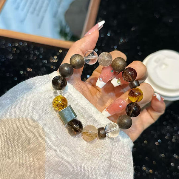 Crystal Paradise Shuhari Pure Realm Bracelet – Handmade Smoky Quartz, Hetian Jade, Phantom Quartz, White Quartz, Agarwood & Amber Energy Bracelet 🙏