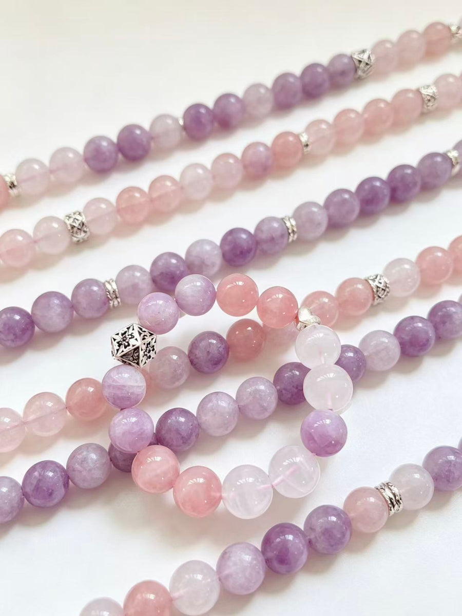 Crystal Paradise Healing Aura Bracelet – Handmade Kunzite, Rose Quartz & White Phantom Crystal Bracelet with Sterling Silver 💜
