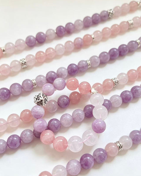 Crystal Paradise Healing Aura Bracelet – Handmade Kunzite, Rose Quartz & White Phantom Crystal Bracelet with Sterling Silver 💜