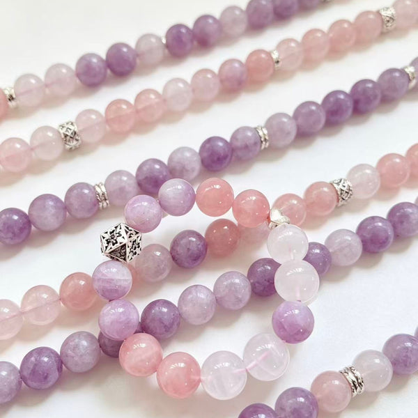 Crystal Paradise Healing Aura Bracelet – Handmade Kunzite, Rose Quartz & White Phantom Crystal Bracelet with Sterling Silver 💜