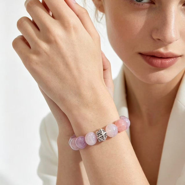 Crystal Paradise Healing Aura Bracelet – Handmade Kunzite, Rose Quartz & White Phantom Crystal Bracelet with Sterling Silver 💜