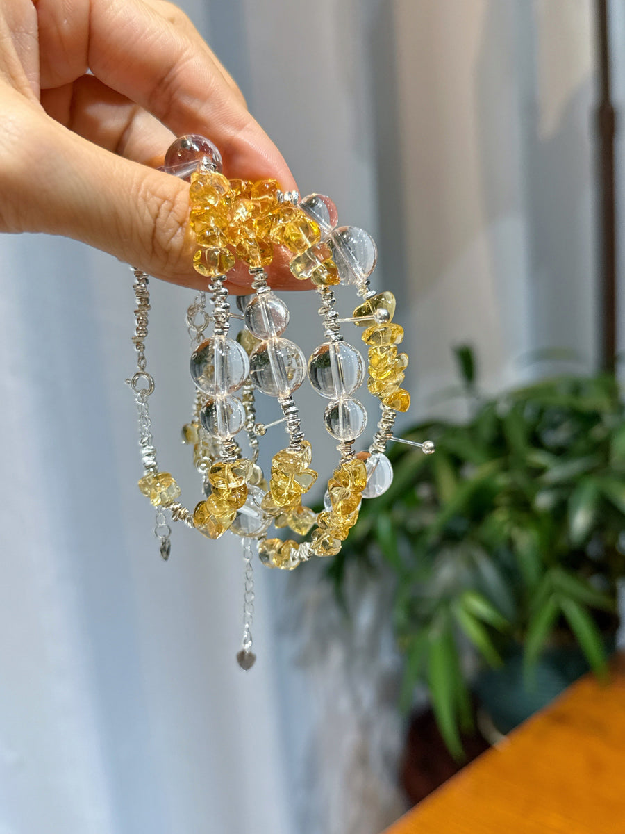 Crystal Paradise “Stardust Glow” Citrine & Clear Quartz Bracelet – Handmade Abundance Energy Jewelry ✨💛