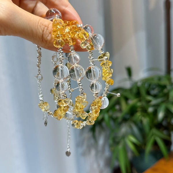 Crystal Paradise “Stardust Glow” Citrine & Clear Quartz Bracelet – Handmade Abundance Energy Jewelry ✨💛