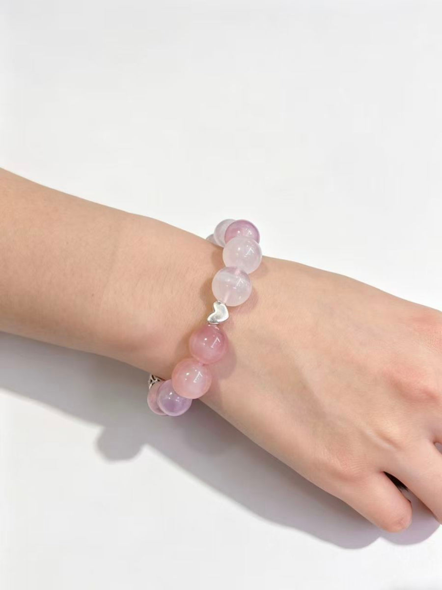 Crystal Paradise Healing Aura Bracelet – Handmade Kunzite, Rose Quartz & White Phantom Crystal Bracelet with Sterling Silver 💜
