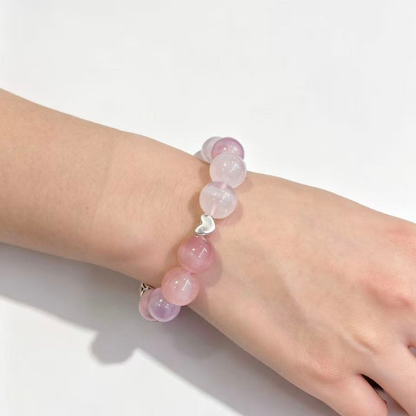 Crystal Paradise Healing Aura Bracelet – Handmade Kunzite, Rose Quartz & White Phantom Crystal Bracelet with Sterling Silver 💜