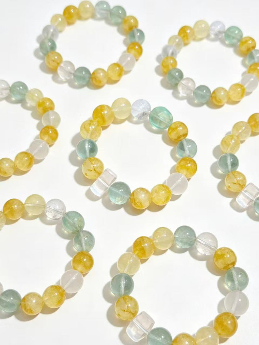 Crystal Paradise Multi-Gem Fortune Bracelet – Handmade Treasure Crystal Bracelet with Yellow Rutilated Quartz, Green Fluorite, Snow Phantom & White Quartz ❤️