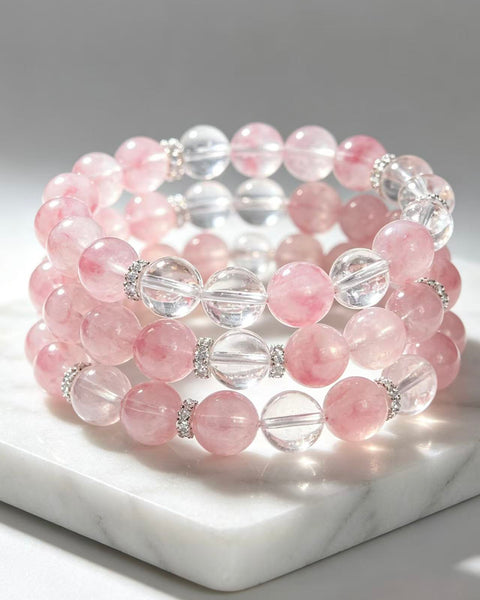 Crystal Paradise Rose Glow Sakura Rain Bracelet – Handmade Aromatic Bead Jewelry 🌸