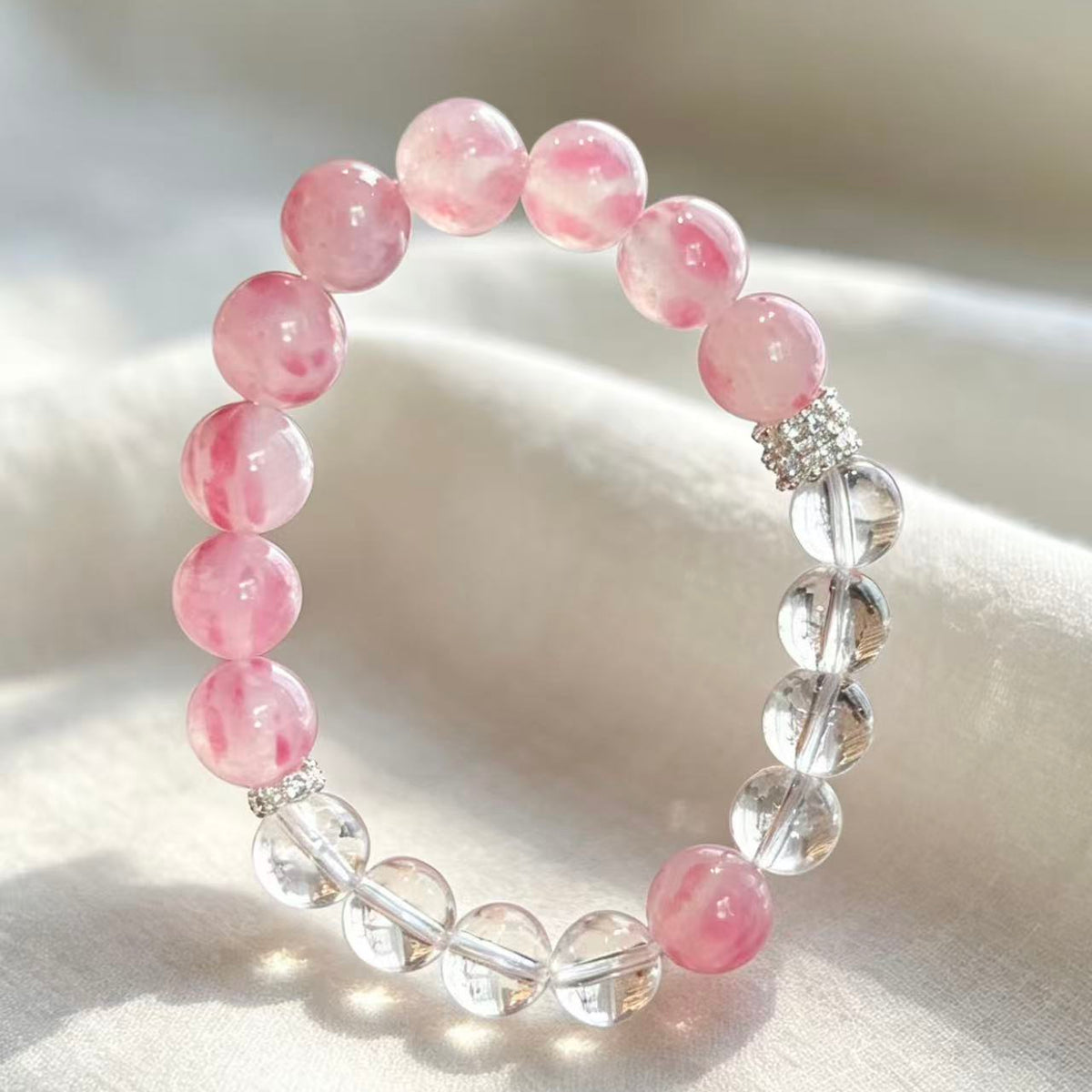 Crystal Paradise Rose Glow Sakura Rain Bracelet – Handmade Aromatic Bead Jewelry 🌸