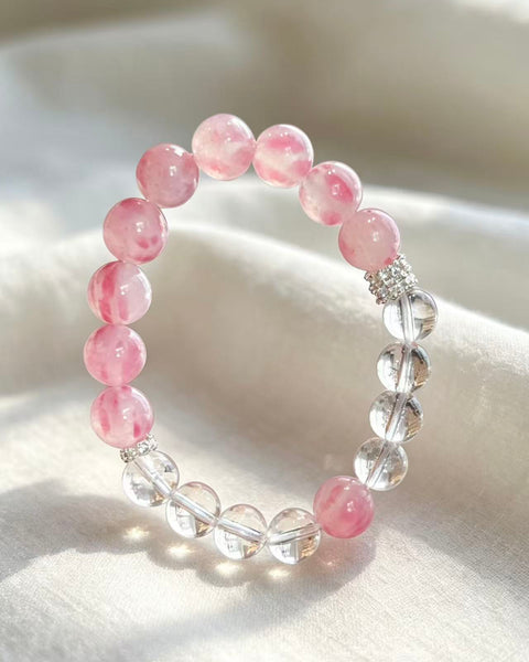 Crystal Paradise Rose Glow Sakura Rain Bracelet – Handmade Aromatic Bead Jewelry 🌸