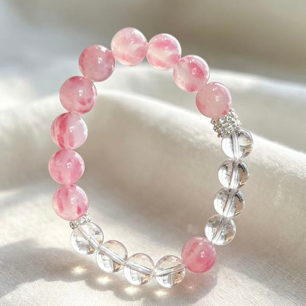 Crystal Paradise Rose Glow Sakura Rain Bracelet – Handmade Aromatic Bead Jewelry 🌸
