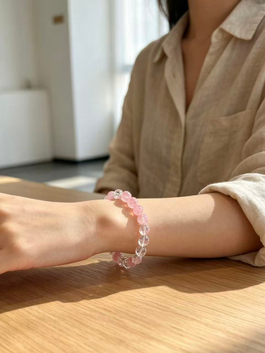 Crystal Paradise Rose Glow Sakura Rain Bracelet – Handmade Aromatic Bead Jewelry 🌸