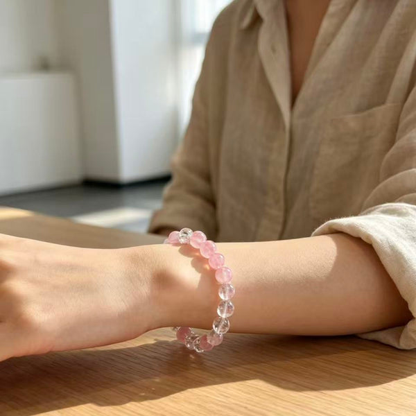Crystal Paradise Rose Glow Sakura Rain Bracelet – Handmade Aromatic Bead Jewelry 🌸