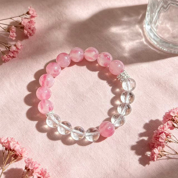 Crystal Paradise Rose Glow Sakura Rain Bracelet – Handmade Aromatic Bead Jewelry 🌸