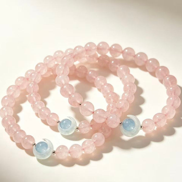 Crystal Paradise Summer Sweet Rose Quartz Bracelet – Natural Pink Crystal Beaded Bracelet with Clear Quartz Energy Ring 🍧🌸