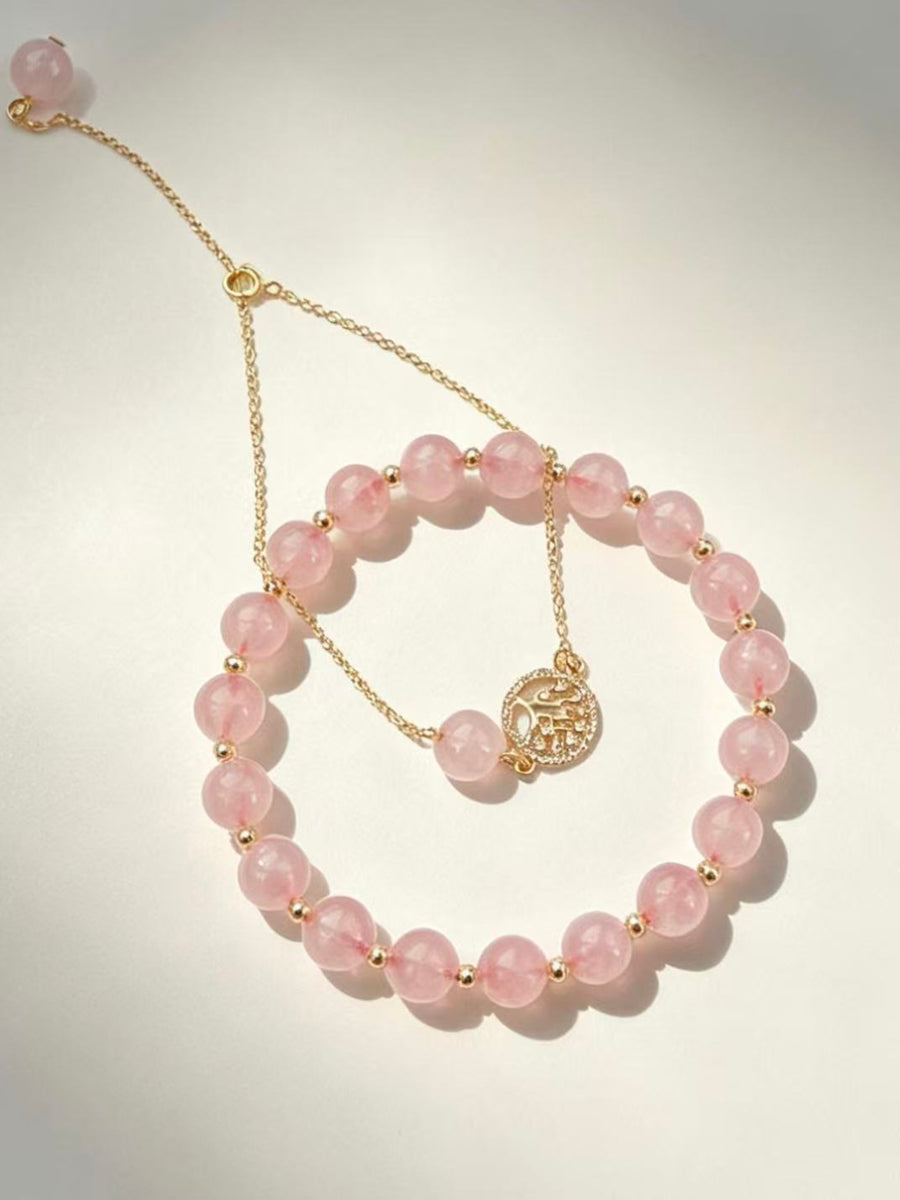 Crystal Paradise Rose Quartz Love Set – Natural Pink Crystal Bracelet Set with 14K Gold-Filled Accents ❤️
