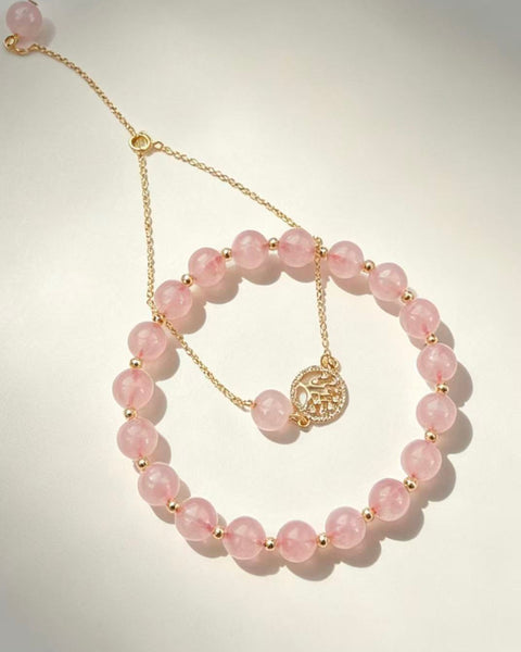 Crystal Paradise Rose Quartz Love Set – Natural Pink Crystal Bracelet Set with 14K Gold-Filled Accents ❤️