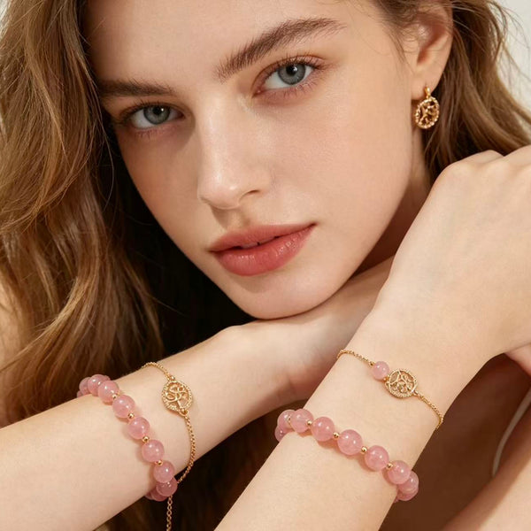 Crystal Paradise Rose Quartz Love Set – Natural Pink Crystal Bracelet Set with 14K Gold-Filled Accents ❤️