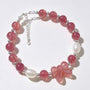 Crystal Paradise Strawberry Quartz Butterfly Bracelet – Natural Crystal Beaded Bracelet with Pearl Accents 🦋🍓