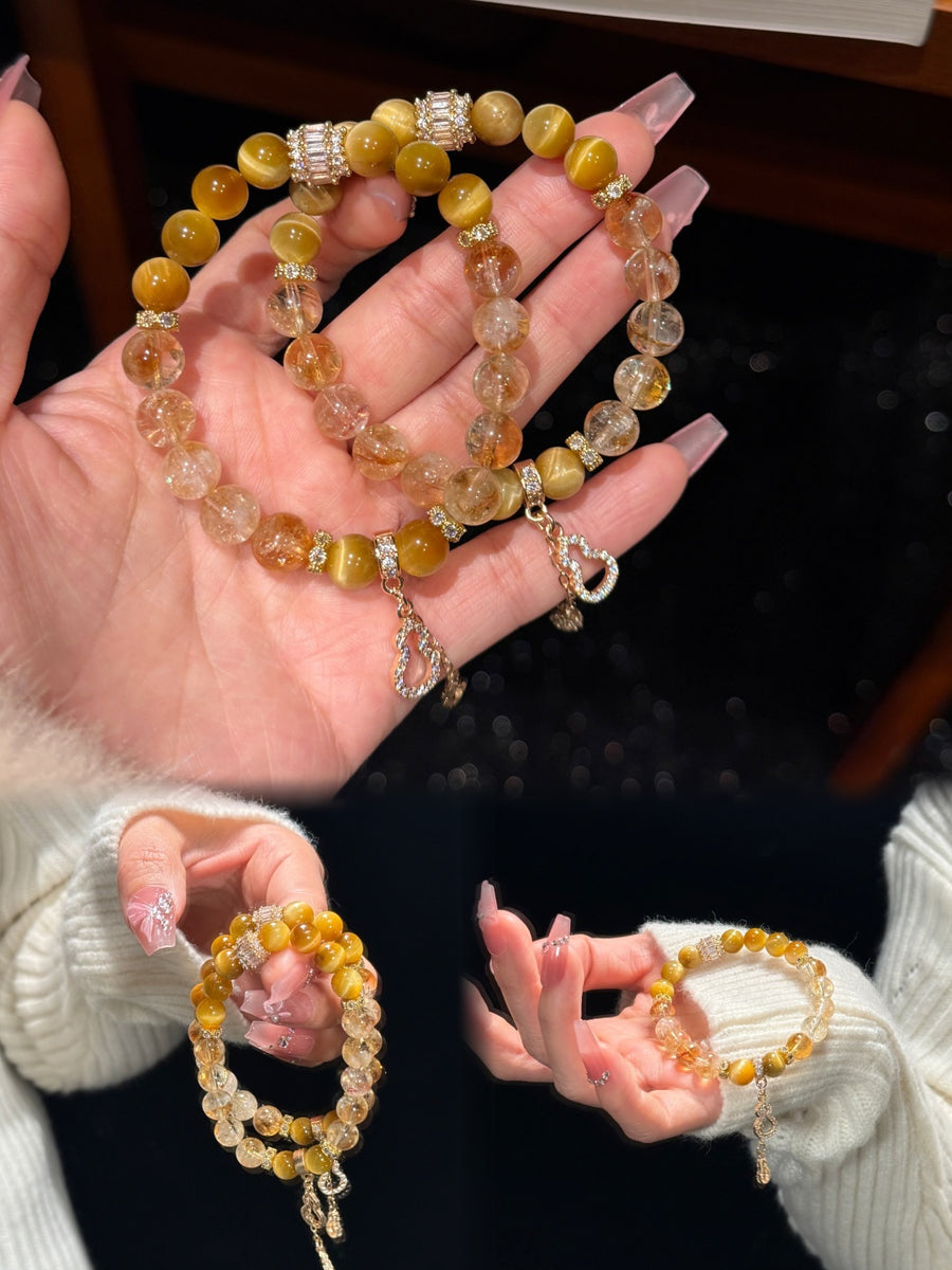Crystal ParadiseTiger’s Eye & Citrine Energy Bracelet – Handmade Abundance & Confidence Beaded Jewelry 💰✨