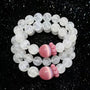 Crystal Paradise Snow Phantom & Pink Cat Eye Bracelet – Rose Stone Fairy Style 12mm Crystal Jewelry 🌸✨