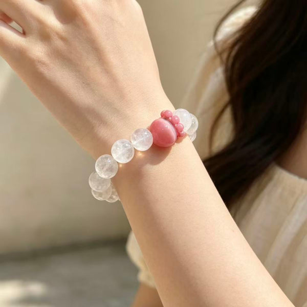 Crystal Paradise Snow Phantom & Pink Cat Eye Bracelet – Rose Stone Fairy Style 12mm Crystal Jewelry 🌸✨