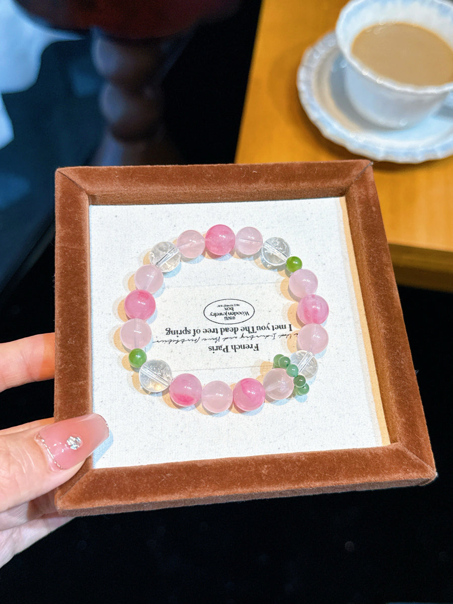 Crystal Paradise Imperial Lychee Blossom Bracelet – Handmade Rose Quartz & Crystal Energy Bracelet 🍃❤️