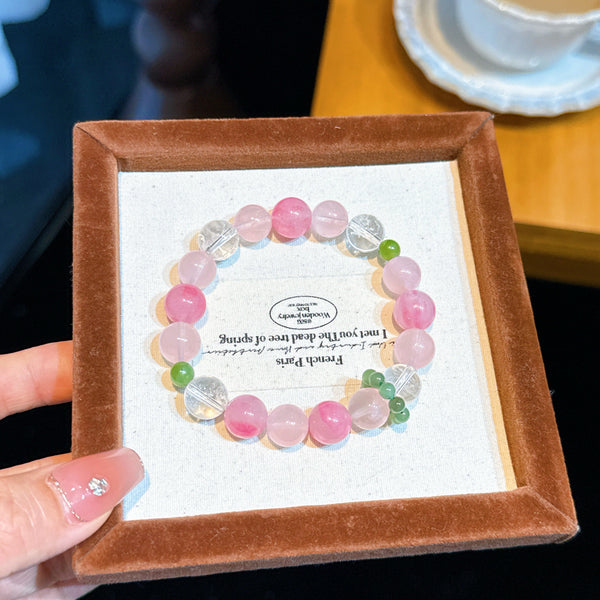 Crystal Paradise Imperial Lychee Blossom Bracelet – Handmade Rose Quartz & Crystal Energy Bracelet 🍃❤️