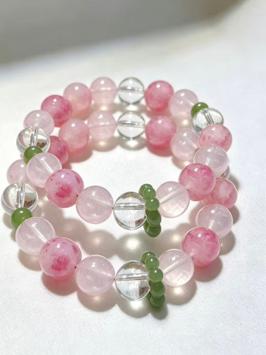 Crystal Paradise Imperial Lychee Blossom Bracelet – Handmade Rose Quartz & Crystal Energy Bracelet 🍃❤️