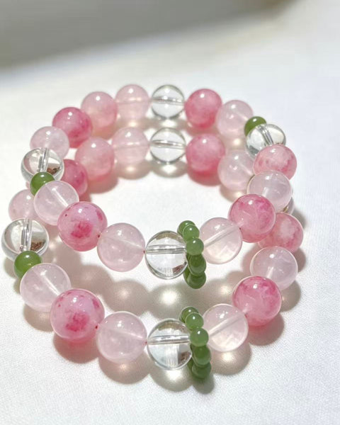 Crystal Paradise Imperial Lychee Blossom Bracelet – Handmade Rose Quartz & Crystal Energy Bracelet 🍃❤️