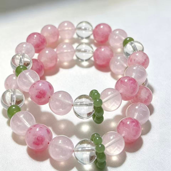 Crystal Paradise Imperial Lychee Blossom Bracelet – Handmade Rose Quartz & Crystal Energy Bracelet 🍃❤️
