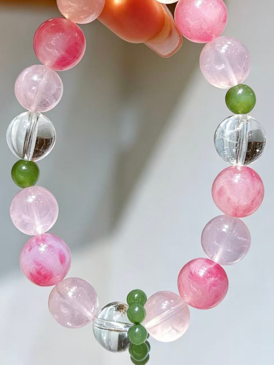 Crystal Paradise Imperial Lychee Blossom Bracelet – Handmade Rose Quartz & Crystal Energy Bracelet 🍃❤️