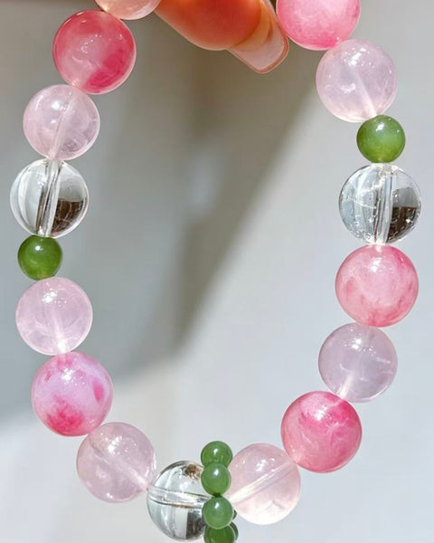 Crystal Paradise Imperial Lychee Blossom Bracelet – Handmade Rose Quartz & Crystal Energy Bracelet 🍃❤️